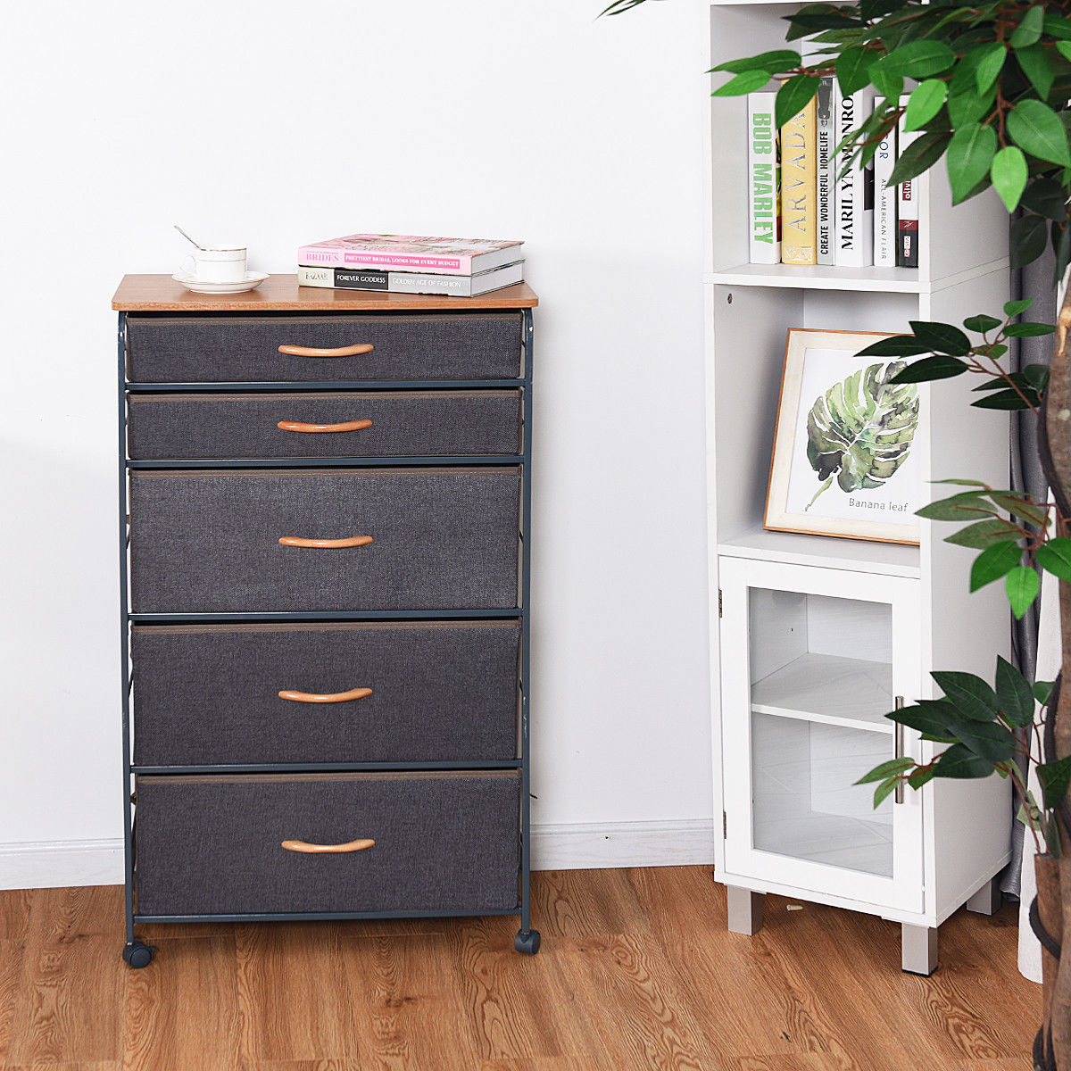 5 Drawer Fabric Storage Organizer Unit Metal Frame Dresser Cabinet Furni W Wheel Walmart Canada