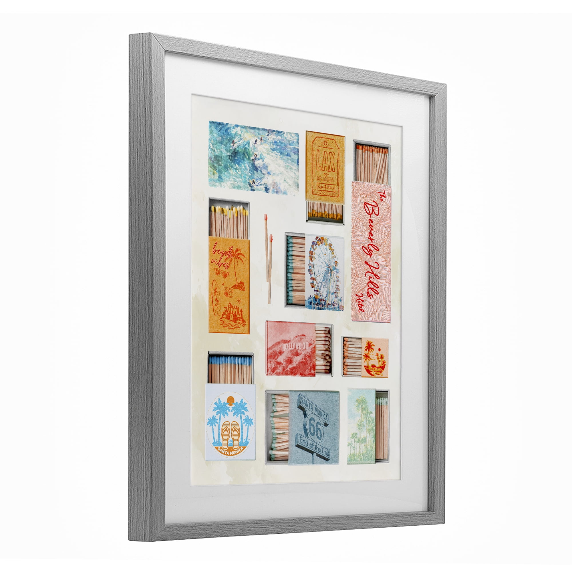 California Beach Matchboxes Gray Framed Print Under Glass, design by Ziwei Li