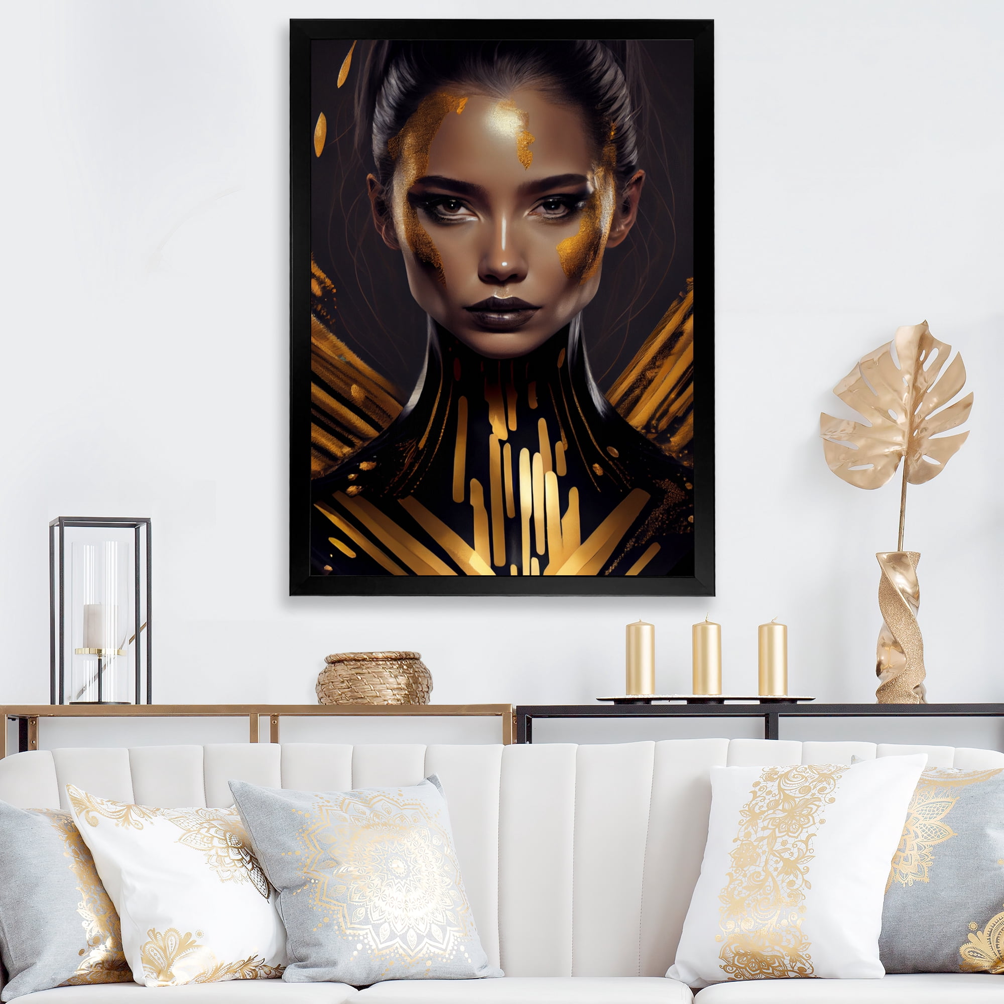 Designart Sensual Liquid Gold Woman I Framed Wall Art