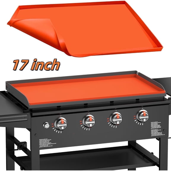Manss Griddle Mat Silicone Protective Cover, Full-Edge 17" Grill Cover for Blackstone 17 inch Griddle, Heavy Duty Food Grade BBQ Grill(Orange)
