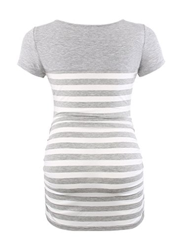 CareGabi Maternity Shirts Color Block Striped Short Sleeves Tops Side Ruched Pregnant Clothes for Women 