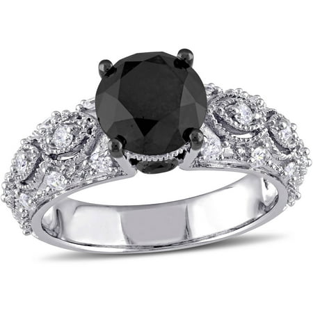 3 Carat T.W. Black and White Diamond 10kt White Gold Vintage Engagement Ring