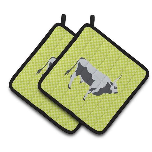 Caroline's Treasures Hungarian Grey Steppe Cow Green Pair of Pot Holders