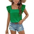 thumbnail image 2 of Women'S Casual Summer Square Neck Tank Tops Sleeveless Ruffle Chiffon Blouses Top Shirts Green XL, 2 of 9