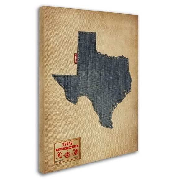 Trademark Fine Art "Texas Map Denim Jeans Style" Canvas Art by Michael Tompsett