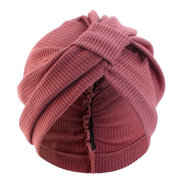 Turbante de color liso con diseño anudado elástico, tejido grueso con textura de gofre, estilo étnico indio.
