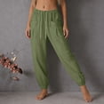 thumbnail image 5 of ClodeEU Women's Linen Blend Elastic Waist Harem Pants with Drawstring ,Solid Color Casual Summer Pant with Pockets Army Green,Women's Plus L, 5 of 9