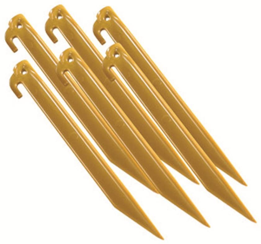 24-6 INCH YELLOW RUGGED ABS TENT PEGS/STAKES NO SLIP HOOKS LIGHTWEIGHT 