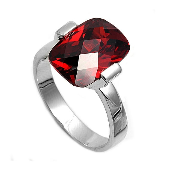 Rectangular Center Simulated Garnet Cubic Zirconia Ring Sterling Silver 925 Size 6