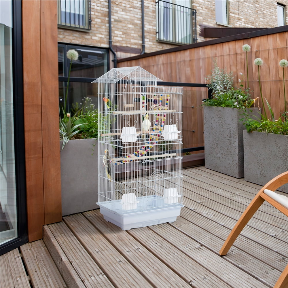 Alden Design 39"H Metal Large Birdcage with Roof Top, White