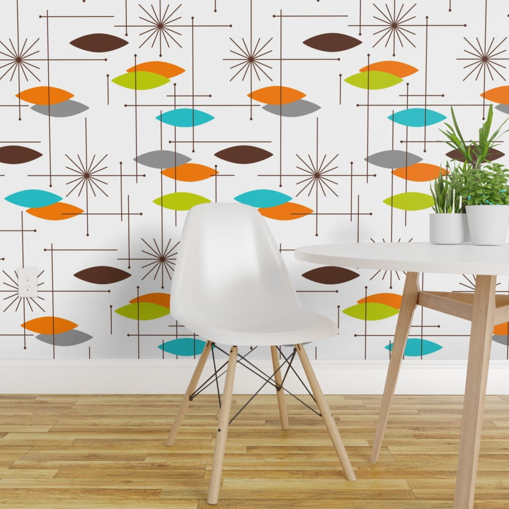 Removable Water-Activated Wallpaper Mid Century Modern Starburst Lime