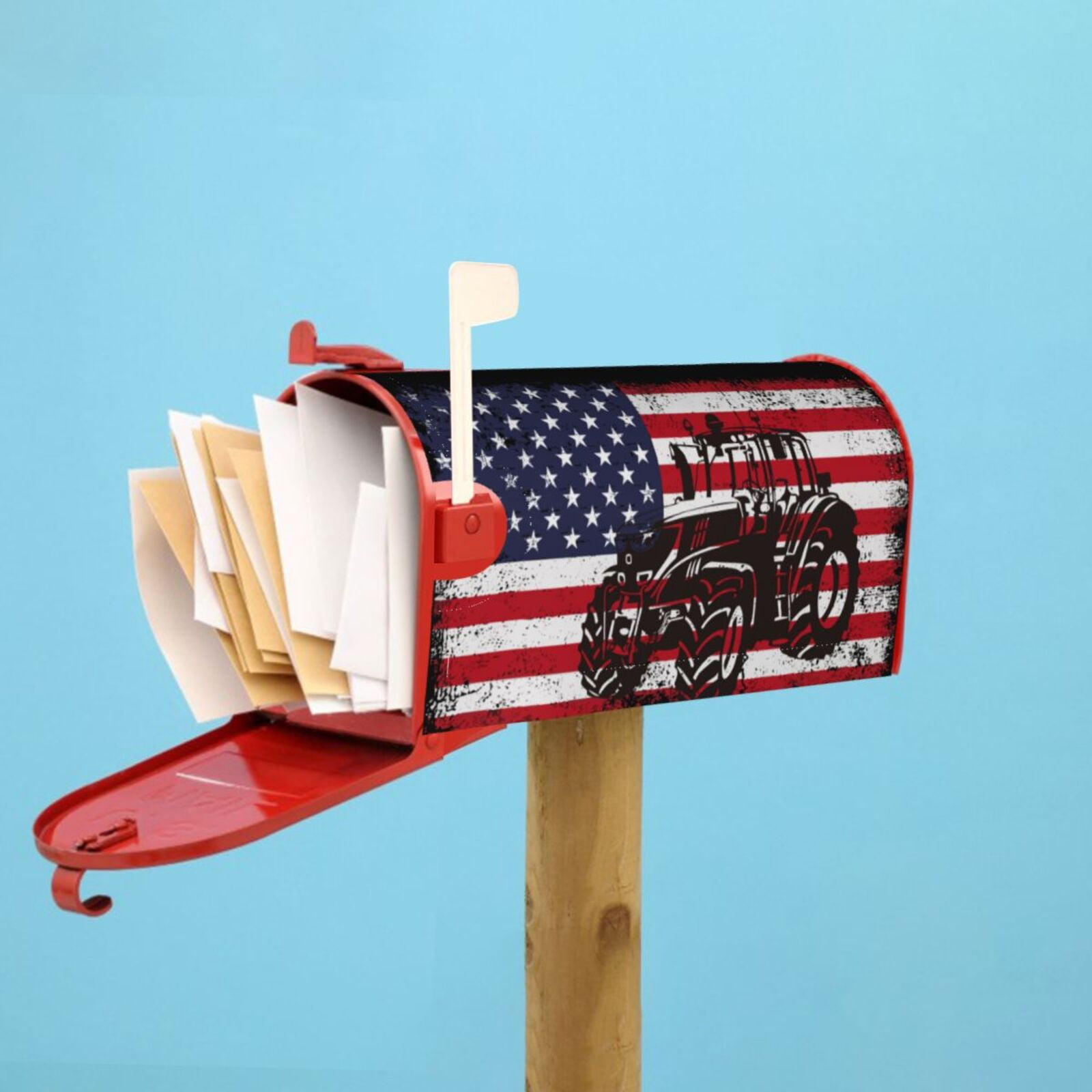 Xecao USA Vintage Flag Tractor for Mailbox Cover with Magnetic Strips, Waterproof and Sunscreen, Adds a Decorative Touch to Your Garden Yard-21x18 in