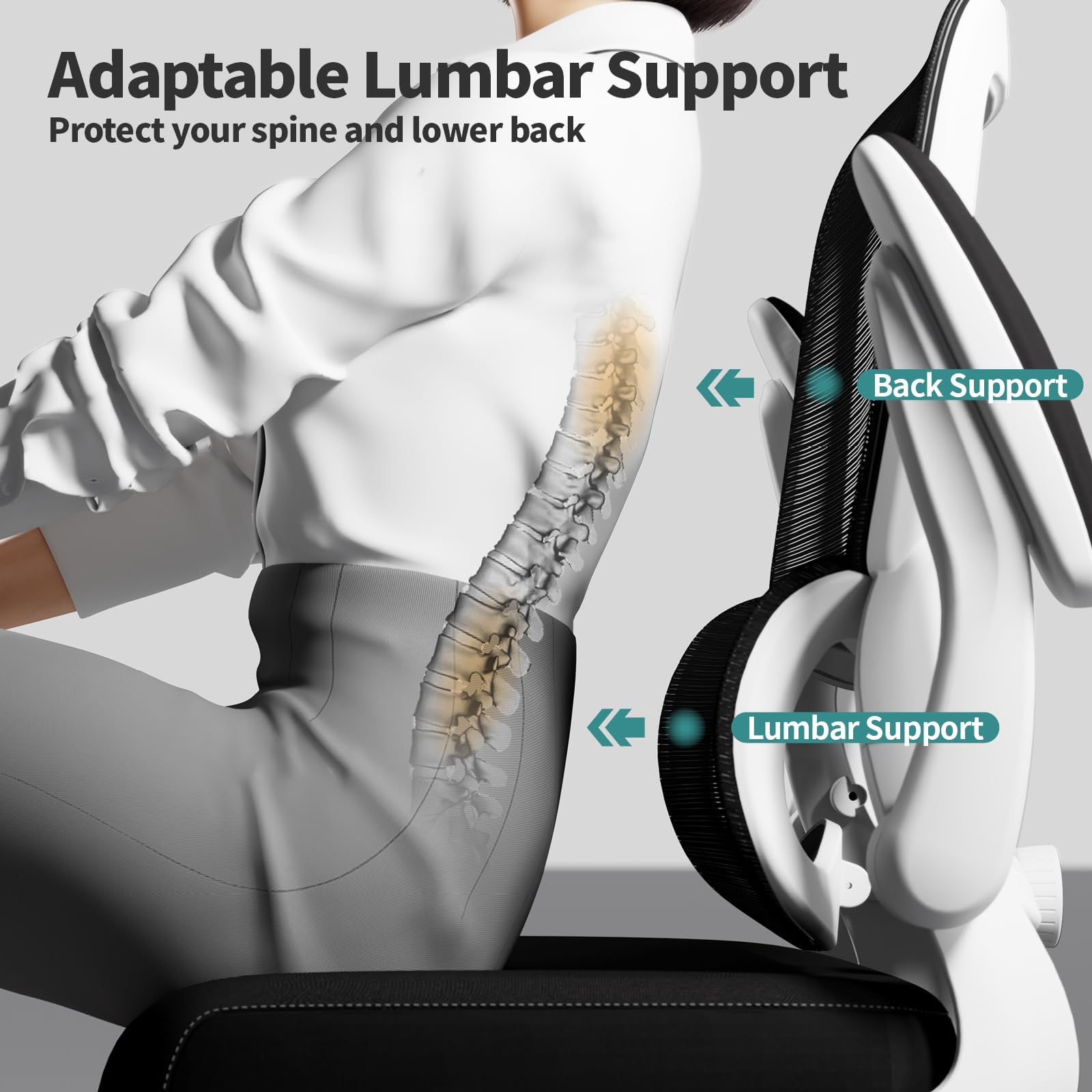 Office Chair - Ergonomic Desk Chair with Adjustable Lumbar Support, Mesh Computer Chair, Executive Chairs for Home Office Comfortable Lumbar Support (Black)