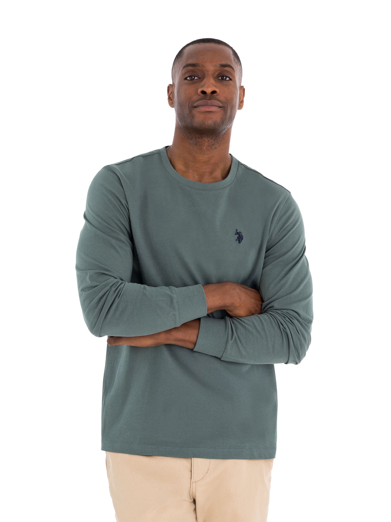 U.S. Polo Assn. Men's Cotton Crewneck Tee with Long Sleeves, Sizes S-XL