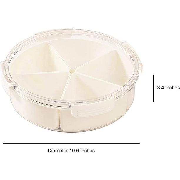 White Round Plastic Divided Serving Tray with Lids, 5 Individual Dishes  Food Storage Containers, Serving Platter for Snack, Fruit, Veggie, Candies,  etc. 