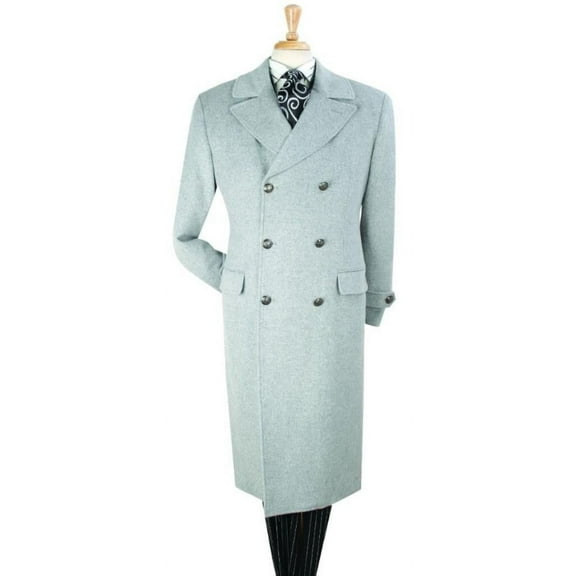 Men's Full Length Top Coat - Wide Fashion Lapel Solid Grey