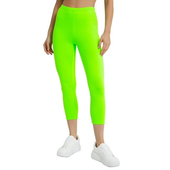 Brythos Women's Cropped Leggings - Art Splatter Print Cropped Trousers,Green,S