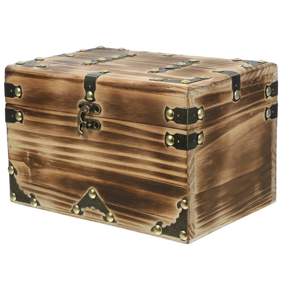 Luxshiny Coffee Wooden Pirate Treasure Chest Home Decoration Keepsake Chest 1Pack 8.5x5.9x5.5in