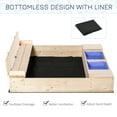 thumbnail image 5 of Outsunny Kids Wooden Sandbox w/ Two Plastic Boxes Foldable Bench Seat Waterproof Cover Bottom Liner Storage Space, 5 of 9