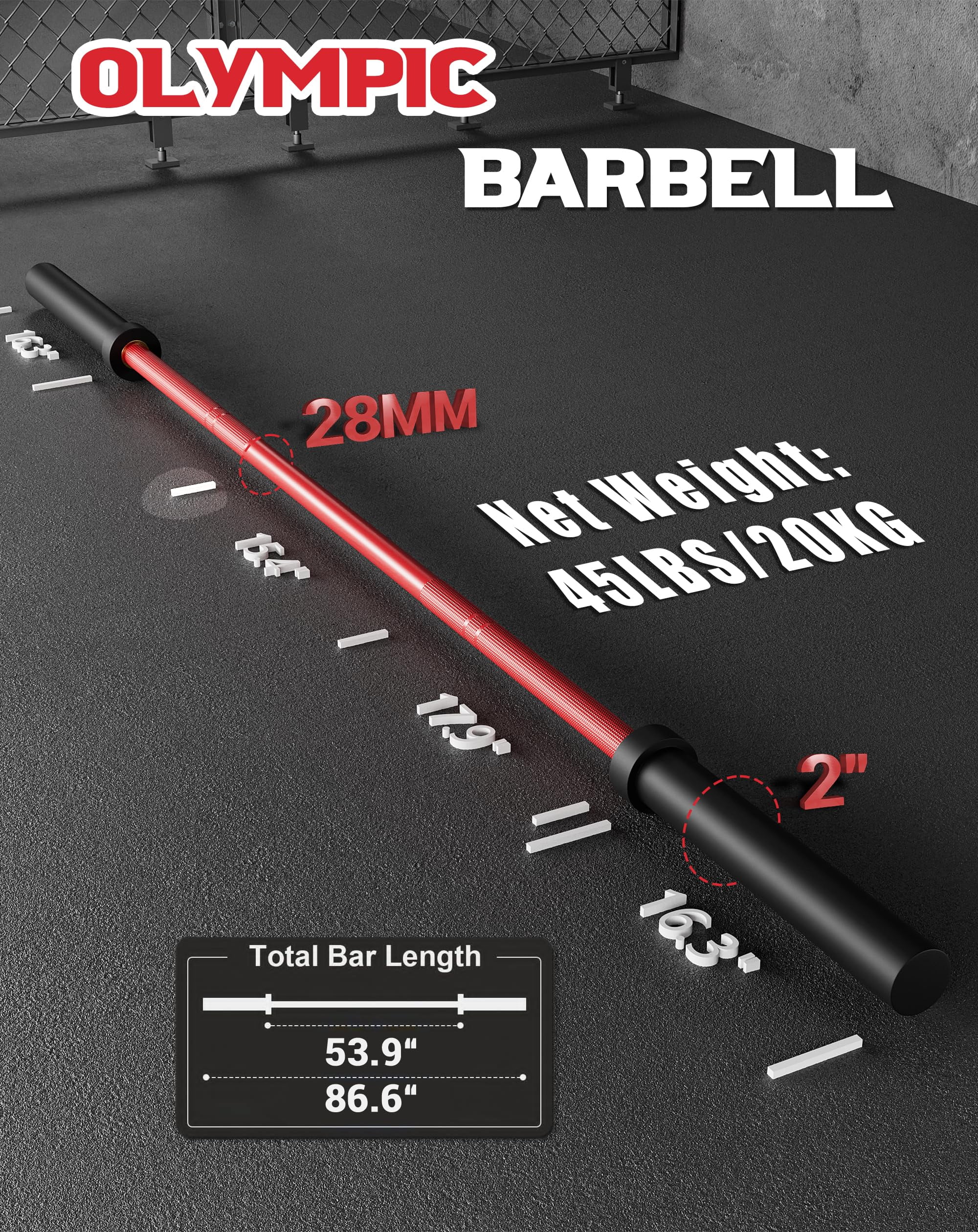 7ft Olympi_c Barbell,45 lbs for Weightlifting and Powerlifting with Anti-Slip Knurling,1500 lbs Capacity,Fit 2" Weight Plates,for Squats,Deadlifts,Presses,Rows and Curls,for Gym and Home Fitness