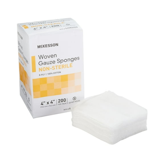 McKesson Woven Gauze Sponges, Non-Sterile 8-Ply Wound Pads, 4 in x 4 in, 200 per Pack, 20 Packs, 4000 Total