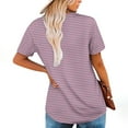 thumbnail image 3 of Fmbrln Womens Summer Short Sleeve T-Shirts Fashion V Neck Stripe Print Tops Casual Loose Long Hem False Two Piece Tees, 3 of 5