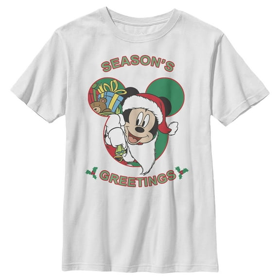Boy's Mickey & Friends Christmas Santa Mickey Season's Greetings  Graphic Tee White X Large