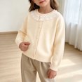 thumbnail image 3 of Jalioing Toddler Girls Sweater Cardigan Cute Lace Patchwork Long Sleeve Crew Neck Button Down Knit Cardigans 0-8 Years, 3 of 9