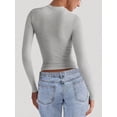 thumbnail image 6 of Womens Long Sleeve Shirts Square Neck Tops Ribbed Knit Teen Girls Crop Tops Fall Fashion Clothes White Flower Ash XL, 6 of 7