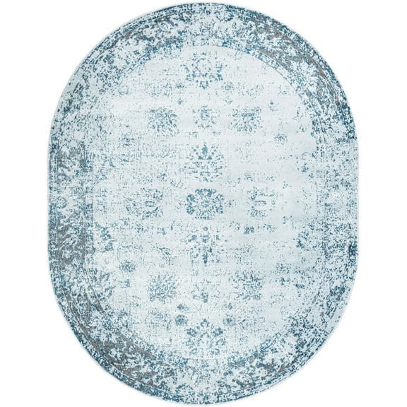 Rugs.com Monte Carlo Collection Rug – 8' x 10' Oval Light Blue Medium Rug Perfect For Living Rooms, Large Dining Rooms, Open Floorplans