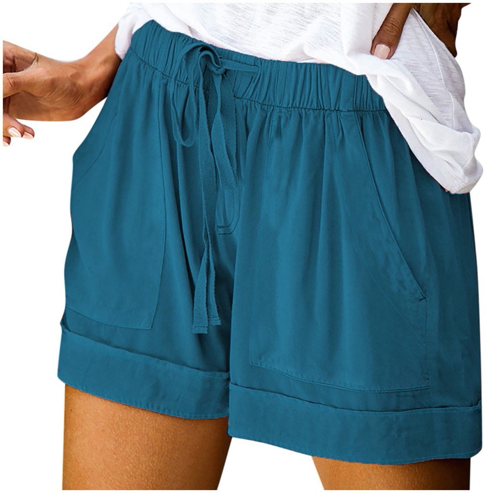 Zkozptok Women's Shorts Plus Size Comfy Drawstring Casual Elastic ...
