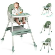 Ktaxon Baby High Chair, Convertible 6 in 1 High Chairs for Babies and Toddlers, Foldable Baby Highchair with 5-Point Safety Harness, Adjustable Dining Tray, Backrest & Height, Green