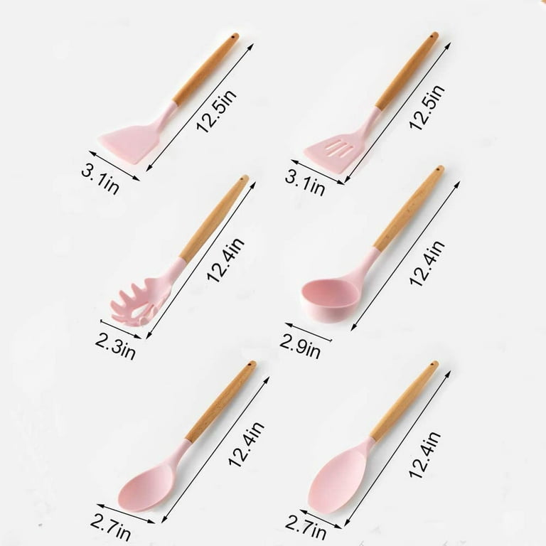 Aoibox 15-Piece Silicon Cooking Utensils Set with Wooden Handles and Holder  for Non-Stick Cookware, Pink SNPH002IN469 - The Home Depot