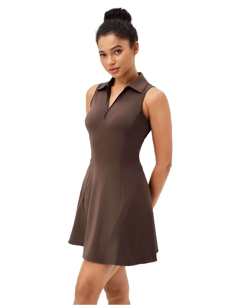 Deago Tennis Dress for Women Athletic Dress Zip Up Polo Sleeveless Golf  Workout Exercise Dresses (White, XL)