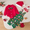 thumbnail image 2 of larppty Baby Boy Christmas Outfit My First Christmas Infant Gentleman Romper with Bow Tie Suspender Pants Hat 3PCS Set, 2 of 7