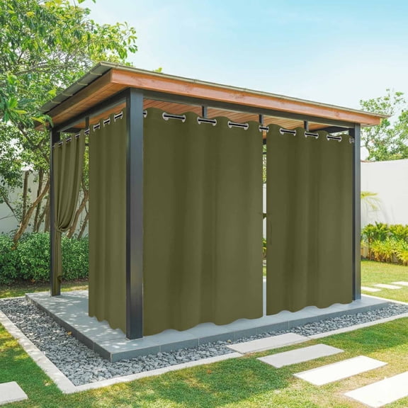 Olive Green Outdoor Curtains for Patio Waterproof, Solid Color Grommet Curtains for Porch Outside Privacy Drape for Gazebo Garden Pergola, 2 Panels, 54x108in