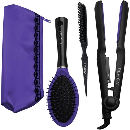 Revlon Ceramic Hair Straightener Gift Set, Purple, 4 pc