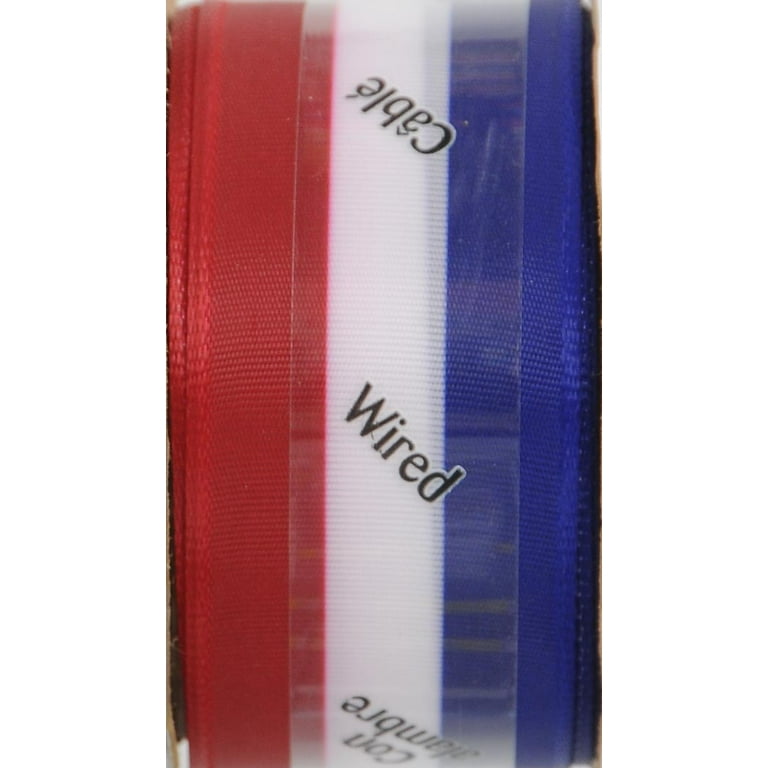 Offray Ribbon, Red White Blue 1 1/2 inch Wired Patriotic Satin Ribbon for  Floral, Crafts, and Decor, 9 feet, 1 Each