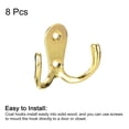 thumbnail image 3 of Wall Hooks, 8 Pack - Zinc Alloy Double Prong Retro Hook, Hooks for Hanging Towel Backpack Clothes Scarf (Gold), 3 of 6