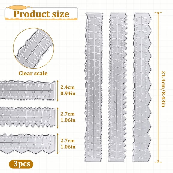 Clearance Under $2.69! 3PCS Deckle Edge Rulers, 8.4 Inch Metal Craft Tearing Rulers with Wavy Edges, Metal, for Scrapbooking & Card Making, (21.5x2.5cm, Silver)