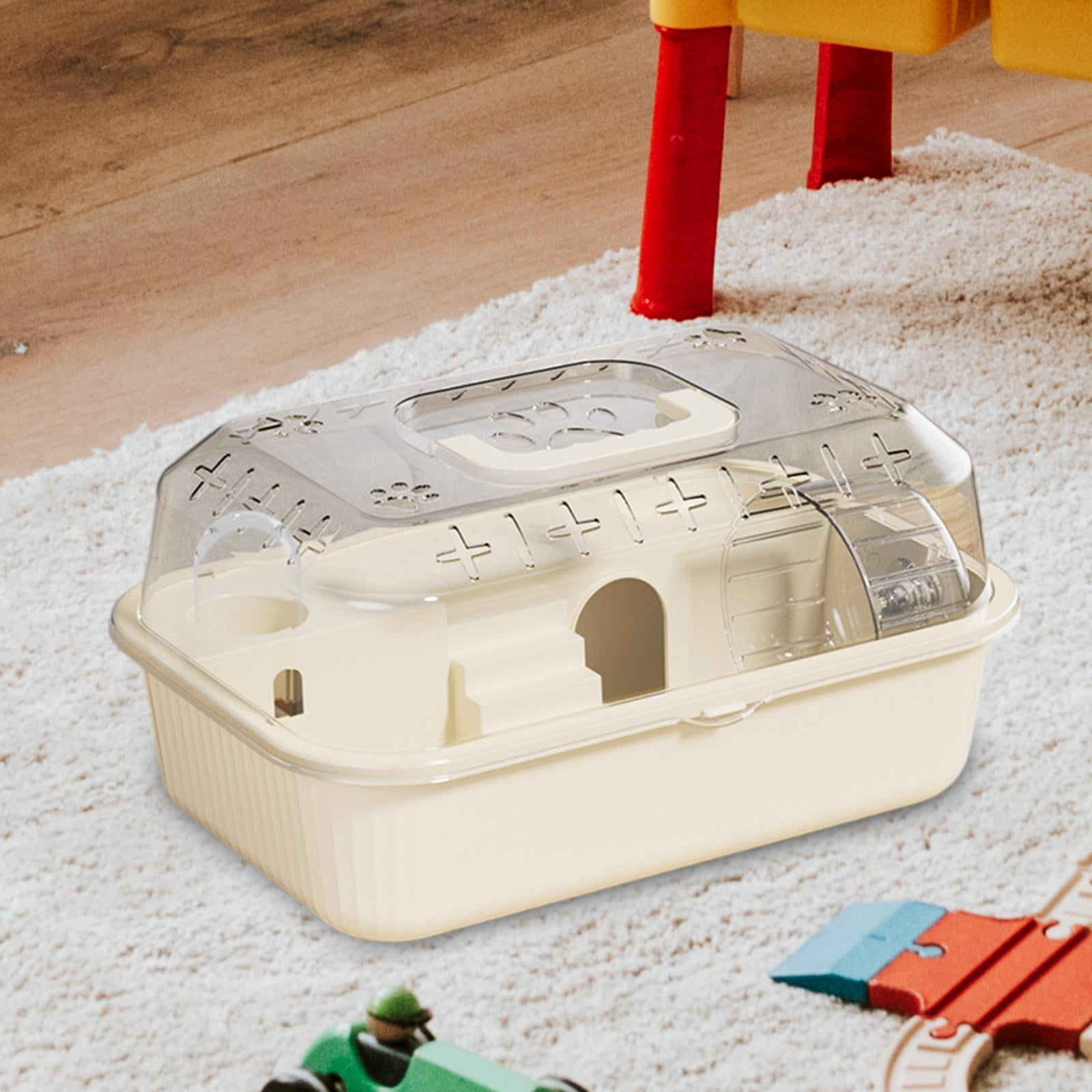 Dualoai Hamster Cage, Hamster Habitat with Handle, with Wheel, Pet Cage for Guinea Pigs, Rice White
