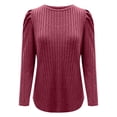 thumbnail image 2 of Womens Puff Sleeve Top, Yigetop Ladies' Casual Round Neck Bubble Sleeves Brushed Stripe Solid Color Top Long Sleeved T Shirt Dressy Blouses for Women Long Sleeve Wine XL, 2 of 8