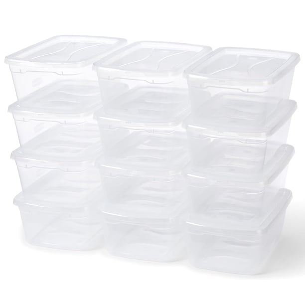 Contenedores de almacenamiento transparentes apilables de 6 cuartos de galón con tapas con cierre duradero, paquete de 12 cajas de almacenamiento resistentes con diseño transparente para la