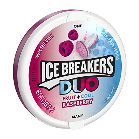ICE BREAKERS DUO Fruit Raspberry   Sugar Free  1.3 Ounce Container (Pack of 18)