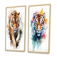 thumbnail image 3 of Designart "Watercolor Portrait of a Tiger I" Animals Tiger Framed Wall Art Set Of 2 - Children's Art Brown Gallery Wall Frame Set For Home Decor, 3 of 6