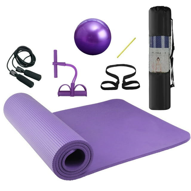 4pcs Home Exercise Kit Yoga Mat Pilates Ball Ankle Puller Jump Rope Fitness Yoga Mat Set for Home Gym Indoor Oudoor