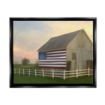 Stupell Industries American Flag Rural Barn Sunset Farm Landscape Painting Jet Black Floating Framed Canvas Print Wall Art, Design by Amy Hall