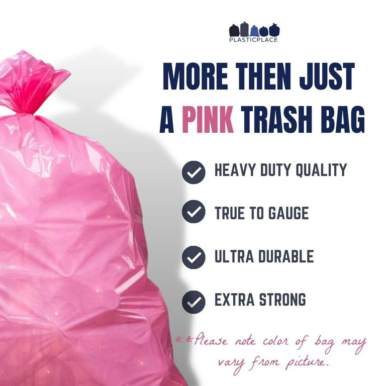 Plasticplace 12-16 Gallon Trash Bags │ 1.2 Mil │ Pink Garbage Can Liners │  24” x 31” (250 Count)