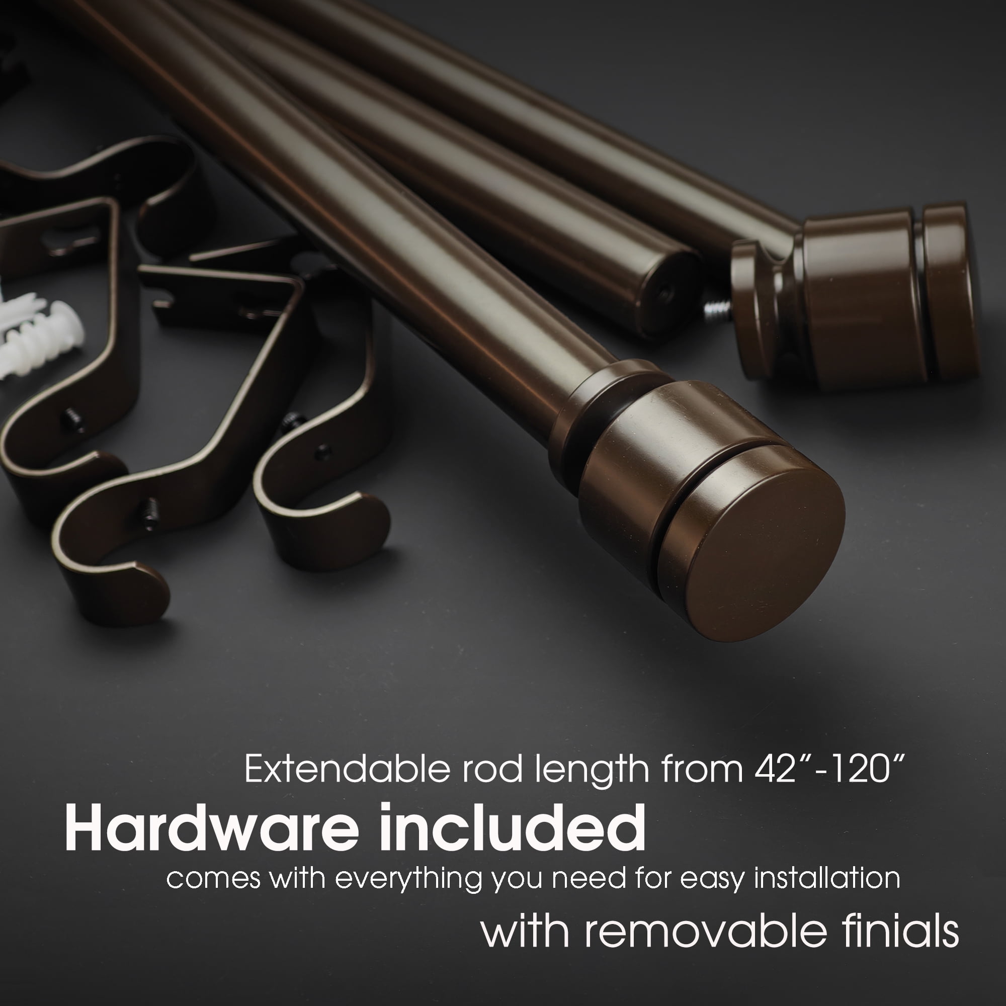SKYPLUS LIVING Classic Collection 1-inch Brown Classic Collection Adjustable Single Curtain Rods, 42 in - 120 in