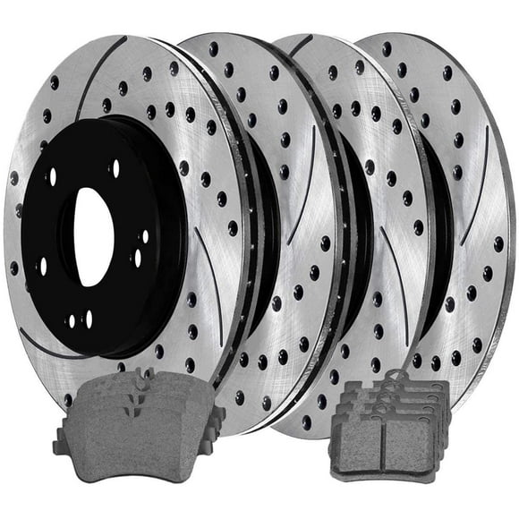 AutoShack Front and Rear Drilled and Slotted Brake Kit Rotors Black and Ceramic Pads Set of 4 Replacement for 2001-2005 Mercedes C320 2003-2005 C240 CLK320 2006-2007 C280 C350 V6 AWD RWD SCD872PR44102